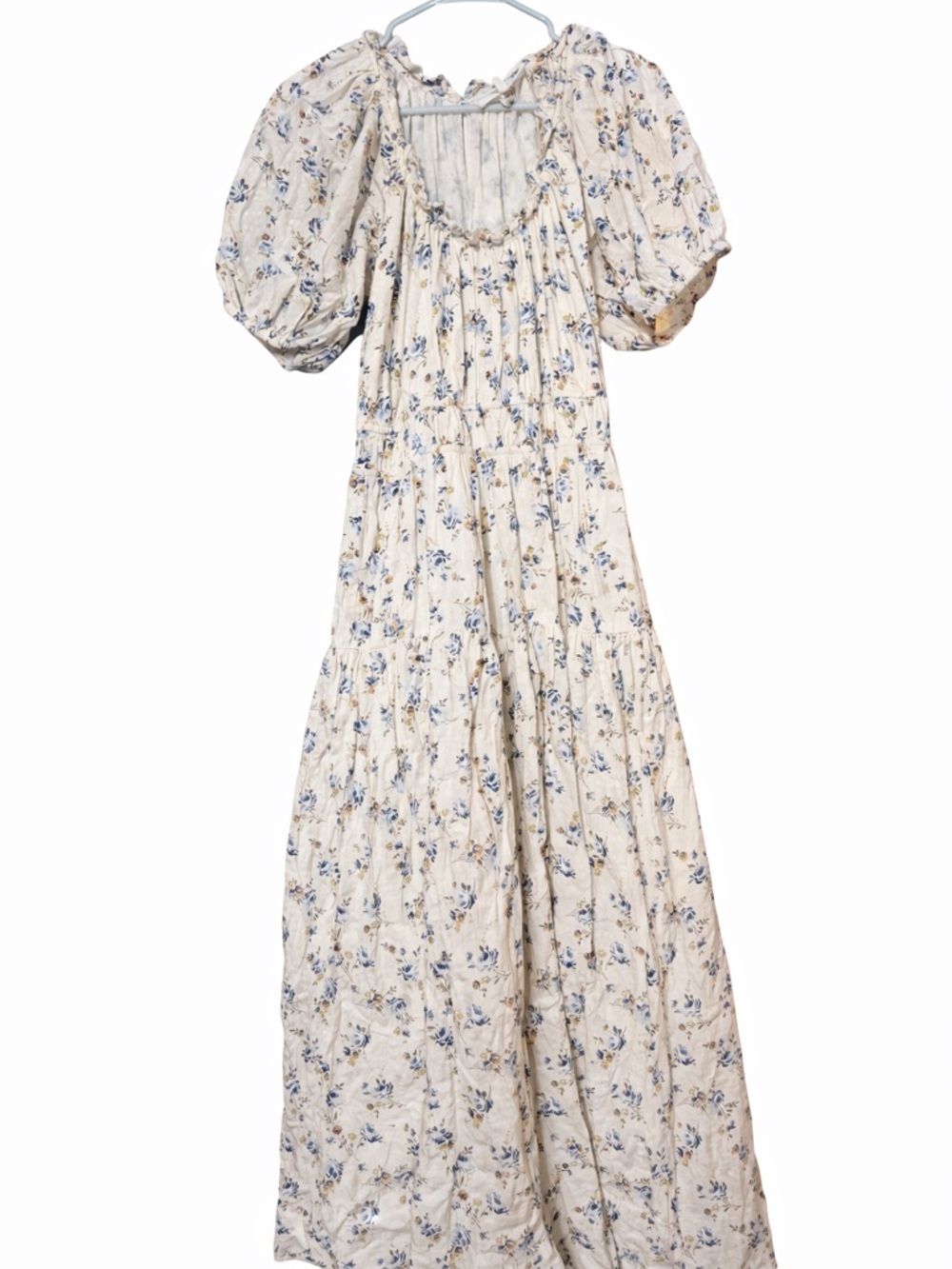 THE GREAT. Cream Maxi Dress with Blue Floral Motif - Picture 4 of 6
